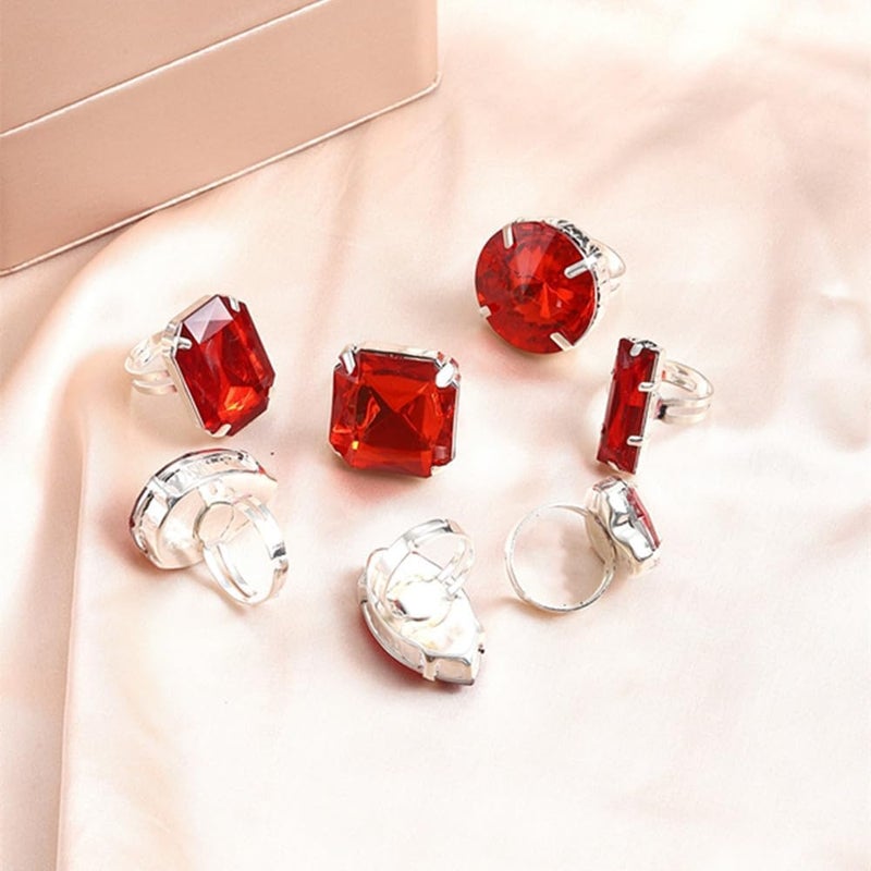 Uarein Chunky 7Pcs Silver Crystal Knuckle Rings Set Geometric Rhinestone Waterdrop Open Rings Stackable CZ Circle Square Finger Rings Jewelry Set for Women - Image 4